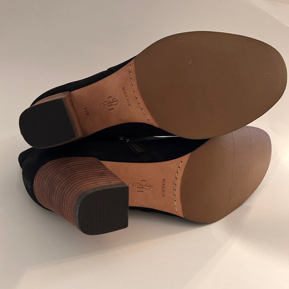 Cole Haan Black Cassidy Suede Leather Boots Size 11 Stacked Wooden Heel Nike Air - Picture 5 of 13